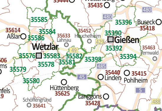 Postleitzahlenkarte Deutschland [118,5x175cm, dickes Papier gerollt] – Mit allen Postleitzahlengebieten und selbstständigen Gemeinden – Nicht farblich weiss unterteilte Bundesländer